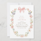ワイルドフラワーピンクフローラベビーガールズバーブベイビーシャワー 招待状 (正面)