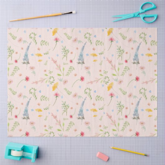ワイルドフラワーピンクフローラ黄色の花の切り離し 薄葉紙 (クラフト)