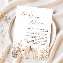 ワイルドフラワーピンクベージュ開花カボチャ赤ちゃんシャワー 招待状