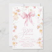 ワイルドフラワーピンクボウエレガントベビーガールシャワー 招待状 (正面)