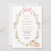 ワイルドフラワーピンクボウカボチャ赤ちゃんシャワー 招待状 (正面)