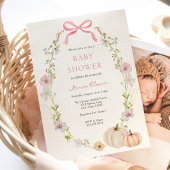 ワイルドフラワーピンクボウカボチャ赤ちゃんシャワー 招待状