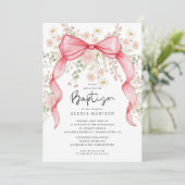 ワイルドフラワーピンクボウバプテスマ招待状 招待状 (スタンド正面)