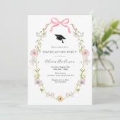 ワイルドフラワーピンクボウ卒業パーティー招待状 招待状 (スタンド正面)