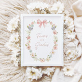 ワイルドフラワーピンクボウ女の子の好意とグッズのサイン ポスター