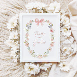 ワイルドフラワーピンクボウ女の子の好意とグッズのサイン ポスター