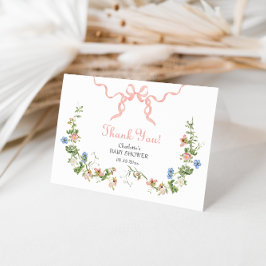 ワイルドフラワーピンクボウ折り畳みサンキューカード サンキューカード