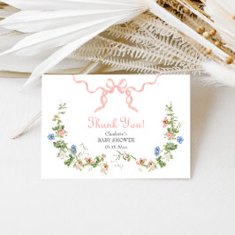 ワイルドフラワーピンクボウ赤ちゃんシャワーサンキューカード サンキューカード