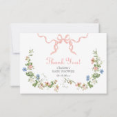 ワイルドフラワーピンクボウ赤ちゃんシャワーサンキューカード サンキューカード (正面)