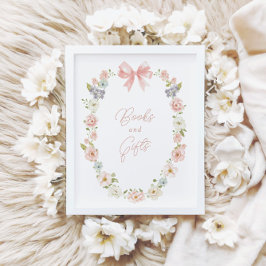 ワイルドフラワーピンクボウ赤ちゃん女の子の本&ギフトサイン ポスター