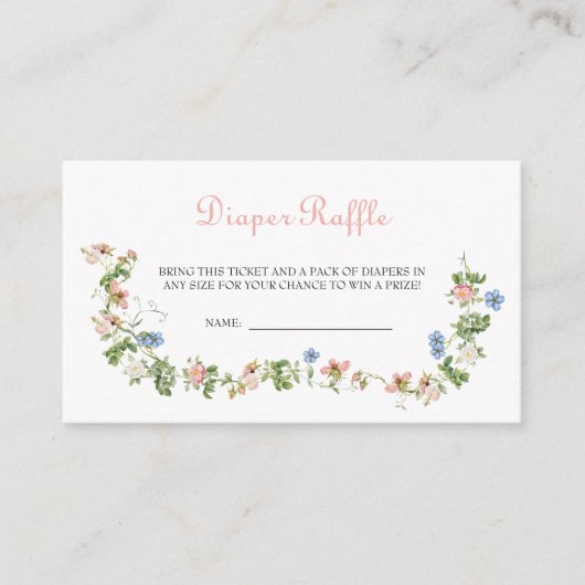 ワイルドフラワーピンク弓ベビシャワーおむつラッフル エンクロージャーカード (正面)