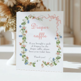 ワイルドフラワーピンク弓ベビシャワーおむつラッフル ポスター