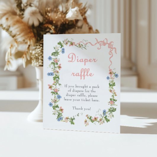 ワイルドフラワーピンク弓ベビシャワーおむつラッフル ポスター