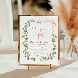 ワイルドフラワーピンク弓ベビシャワーおむつラッフル ポスター
