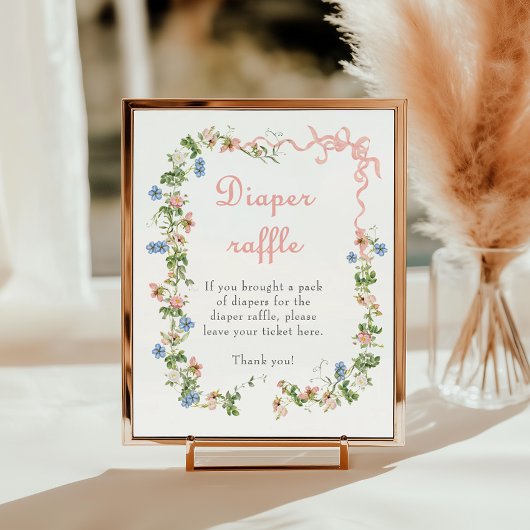 ワイルドフラワーピンク弓ベビシャワーおむつラッフル ポスター