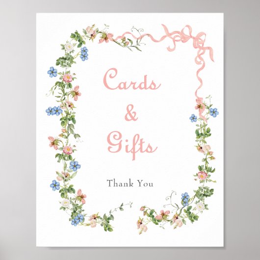 ワイルドフラワーピンク弓ベビシャワーカードとギフト ポスター (正面)