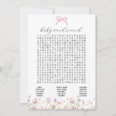 ワイルドフラワーピンク弓ベビー語検索ゲームカード 招待状 (正面)