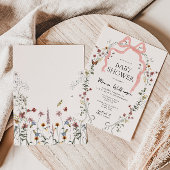 ワイルドフラワーピンク弓女の子の赤ちゃんシャワー 招待状