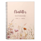 ワイルドフラワーピンク桃の名前のスクリプト ノートブック (正面)
