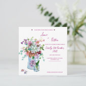 ワイルドフラワーピンク水彩フローラ結婚式の招待 シーズンカード (スタンド正面)