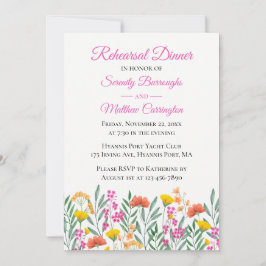 ワイルドフラワーピンク結婚フローラのリハーサルディナー 招待状