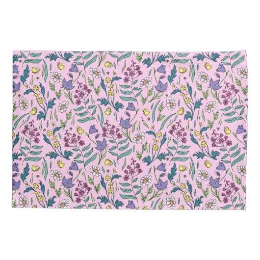 ワイルドフラワーピンク色ピローケース 枕カバー (裏面-左)