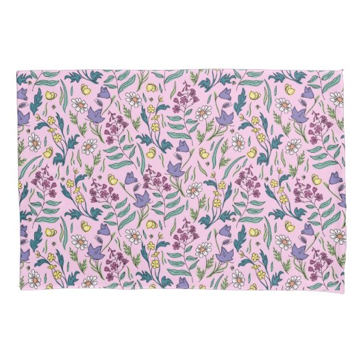 ワイルドフラワーピンク色ピローケース 枕カバー (正面左)