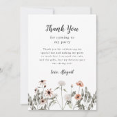 ワイルドフラワーピンク誕生日パーティー サンキューカード (正面)