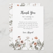 ワイルドフラワーピンク誕生日パーティー サンキューカード (正面/裏面)