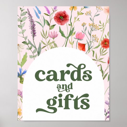 ワイルドフラワーピンク赤ちゃんシャワーカード&ギフトサイン ポスター (正面)