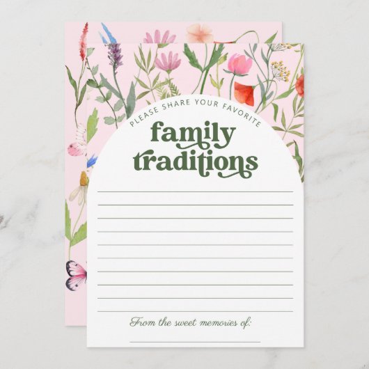 ワイルドフラワーピンク赤ちゃんシャワー家族の伝統カード 招待状 (正面/裏面)