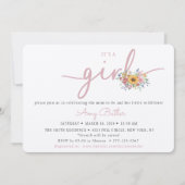 ワイルドフラワーピンク赤ちゃんシャワー招待状 招待状 (正面)