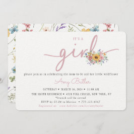 ワイルドフラワーピンク赤ちゃんシャワー招待状 招待状
