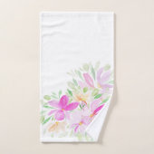 ワイルドフラワーピンク、イエロー、グリーンの水彩 バスタオルセット (ハンドタオル)