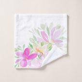 ワイルドフラワーピンク、イエロー、グリーンの水彩 バスタオルセット (ウォッシュタオル)