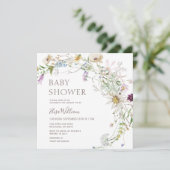 ワイルドフラワーピンク&パープルフローラベビーシャワー 招待状 (スタンド正面)