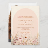 ワイルドフラワーピーチのベージュのアーチ写真のラグジュアリー結婚ズ 招待状 (正面/裏面)