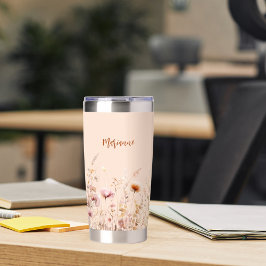 ワイルドフラワーピーチのベージュ名スクリプト 保温保冷タンブラー