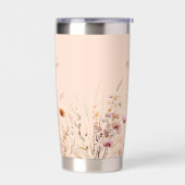 ワイルドフラワーピーチのベージュ名スクリプト 保温保冷タンブラー (左面)