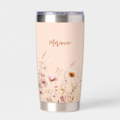 ワイルドフラワーピーチのベージュ名スクリプト 保温保冷タンブラー (背面)