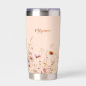 ワイルドフラワーピーチのベージュ名スクリプト 保温保冷タンブラー (正面)