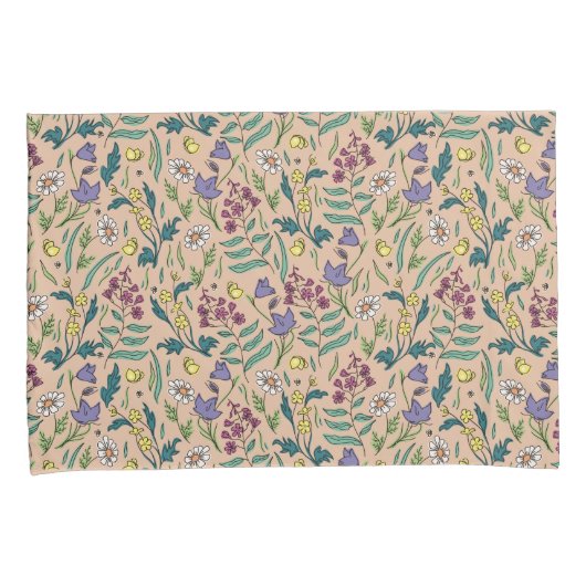 ワイルドフラワーピーチオレンジカラーピローケース 枕カバー (正面右)