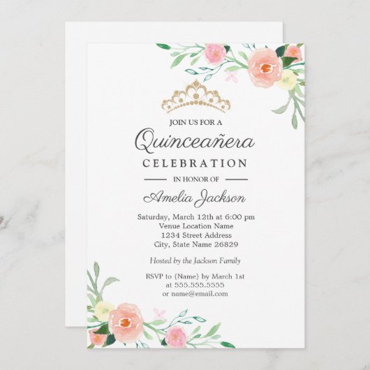 ワイルドフラワーピーチピンクフローラキンセアニェラ招待状 招待状 (正面/裏面)