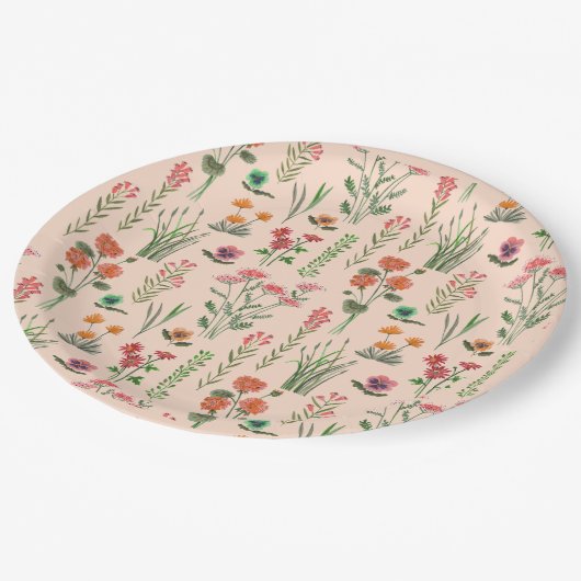 ワイルドフラワーピーチブライダルシャワー ペーパープレート (アングル)