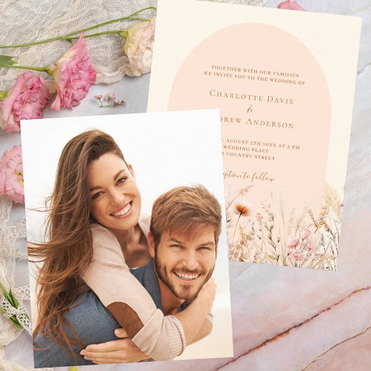 ワイルドフラワーピーチベージュアーチ写真バジェット結婚ズ