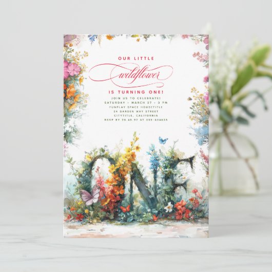 ワイルドフラワーファーストバースデーパーティ招待状 招待状 (スタンド正面)