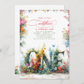 ワイルドフラワーファーストバースデーパーティ招待状 招待状 (正面/裏面)