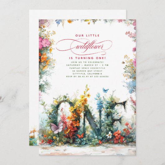 ワイルドフラワーファーストバースデーパーティ招待状 招待状 (正面/裏面)
