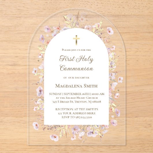 ワイルドフラワーファースト聖餐式 アクリル招待状 (正面)