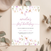ワイルドフラワーファースト誕生日フォト招待状 招待状